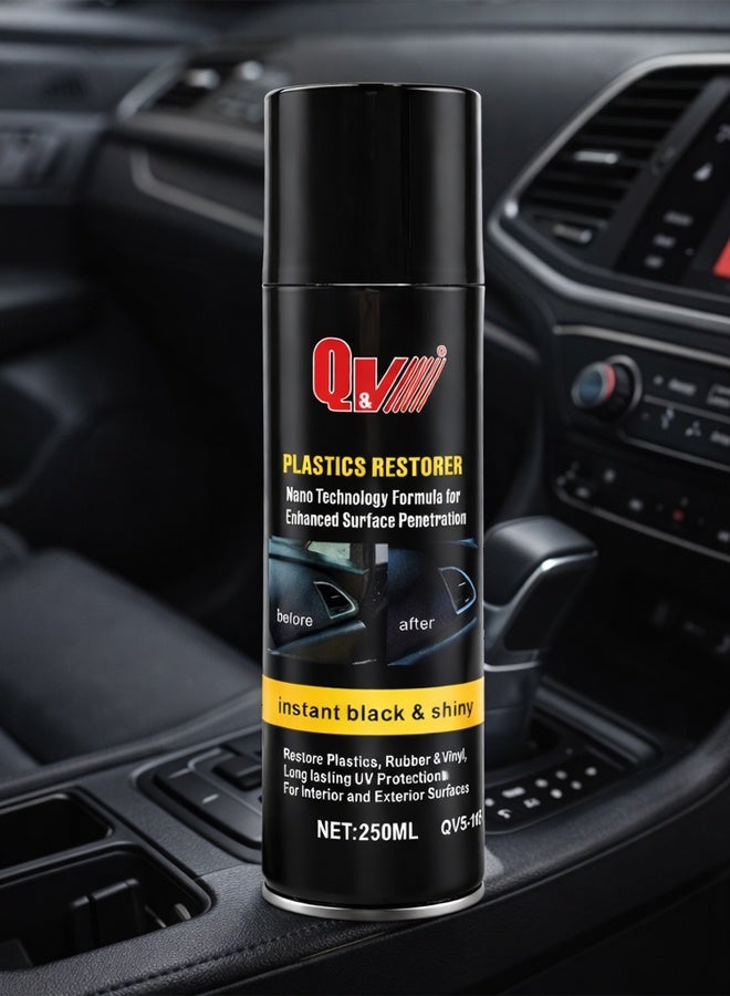 Q&V Plastics Restorer Spray 250ML – Car Interior & Exterior Trim Polish, Plastic Reviver, Instant Black & Shiny Coating, UV Protection, Dashboard Cleaner, Bumper & Door Panel Restorer - Image 1